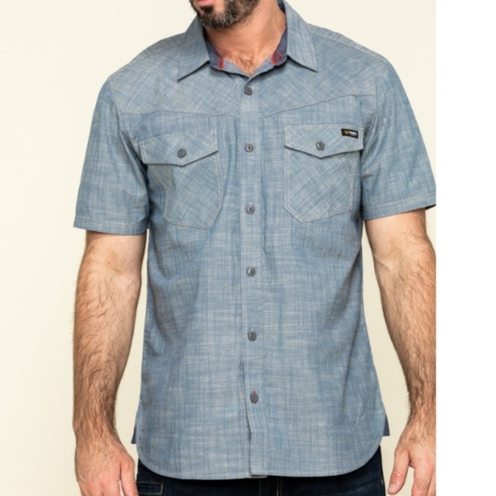 HAWX MEN'S RANCHO CHAMBRAY SOLID SHORT SLEEVE WORK SHIRT